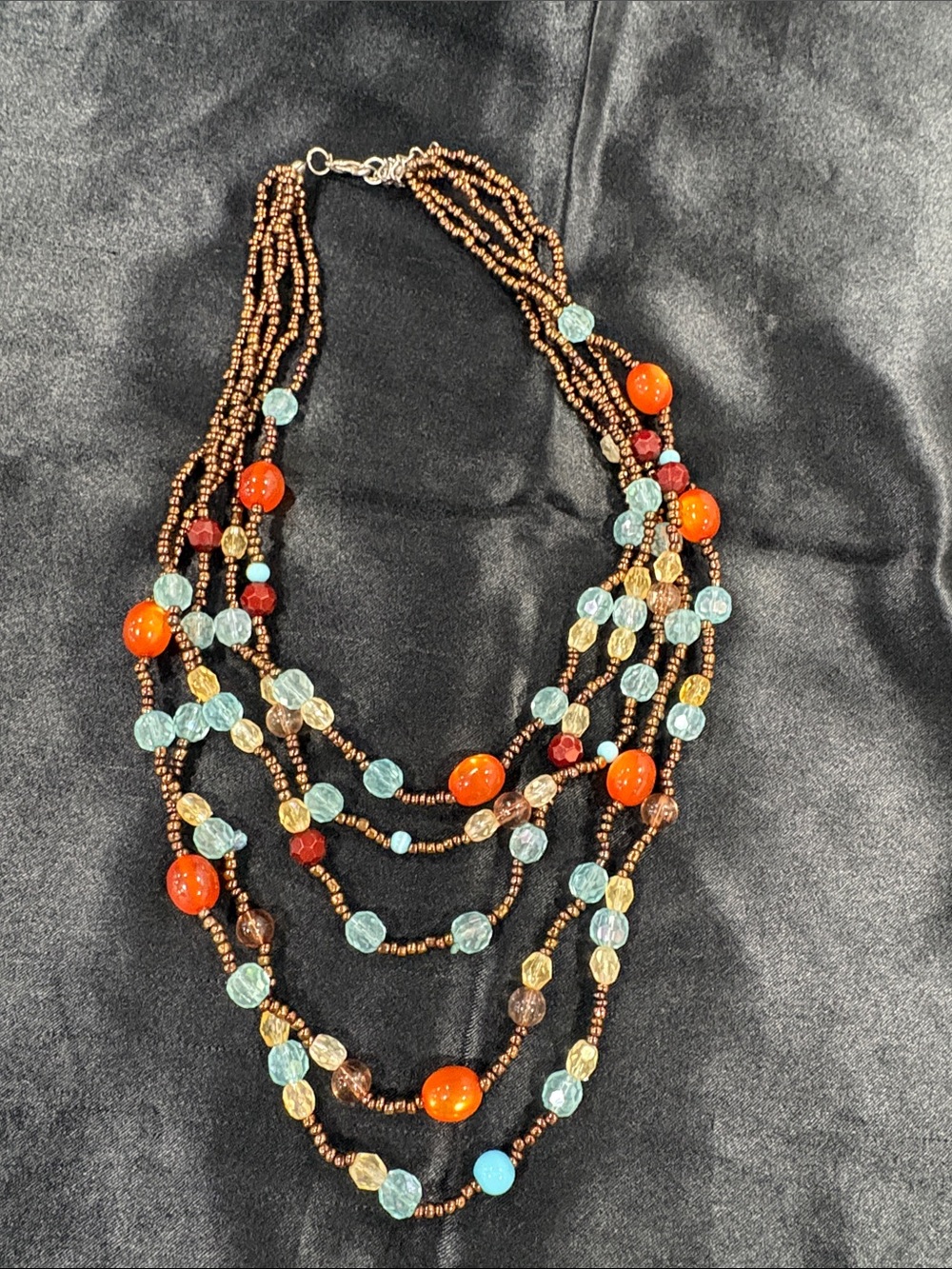 Multistrand Beaded Statement Necklace - Orange & Aqua